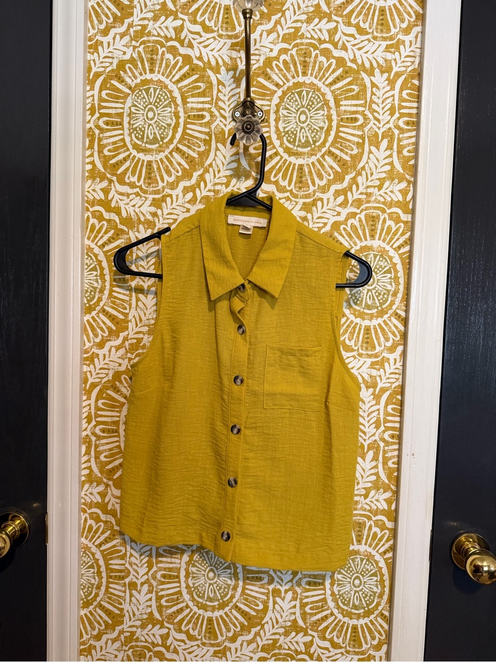 Eileen Fisher Mustard Yellow Sleeveless Button-Front Tank